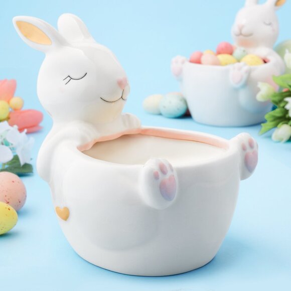 White Easter Bunny Tummy Jar - Charmed Aroma 2021, Alice Wonderland Tablescape - Picture 1 of 2
